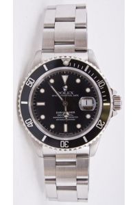 Rolex 40mm Submariner Stainless Steel  Oyster Band Model 16610 Holes Case Black Dial & Bezel