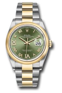 Rolex Steel & 18K Yellow Rolesor Datejust 36 Green Diamond Roman Oyster