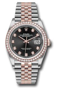 Rolex Steel & Everose Gold Datejust 36 Black Diamond Diamond Bezel Jubilee