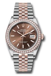 Rolex Steel & Everose Gold Datejust 36 Chocolate Index Diamond Bezel Jubilee