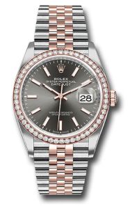 Rolex Steel & Everose Gold Datejust 36 Rhodium Index Jubilee Diamond Bezel
