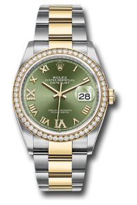 Rolex Steel & Yellow Gold Datejust 36 Green Diamond Roman VI & IX Diamond Bezel Oyster