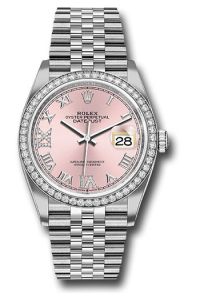 Rolex Steel & White Gold Datejust 36 Pink Diamond Roman VI & IX Jubilee Diamond Bezel