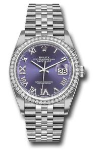 Rolex Steel  & White Gold Datejust 36 Aubergine Purple Diamond Roman VI & IX Jubilee Diamond Bezel