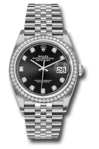 Rolex Steel & White Gold Datejust 36 Black Diamond Jubilee Diamond Bezel