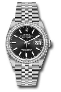 Rolex Steel & White Gold Datejust 36 Black Index Jubilee Diamond Bezel