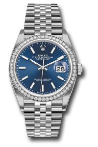 Rolex Steel & White Gold Datejust 36 Blue Index Jubilee Diamond Bezel