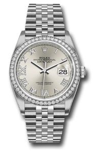 Rolex Steel & White Gold Datejust 36 Silver Diamond Roman VI & IX Jubilee Diamond Bezel