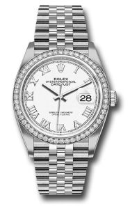 Rolex Steel & Whote Gold Datejust 36 White Roman Jubilee Diamond Bezel