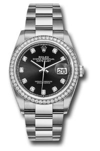 Rolex Steel & White Gold Datejust 36 Black Diamond Oyster Diamond Bezel