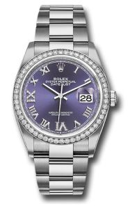 Rolex Steel & White Gold Datejust 36 Aubergine Purple Diamond Roman VI & IX Oyster Diamond Bezel
