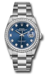 Rolex Steel & White Gold Datejust 36 Blue Diamond Oyster Diamond Bezel