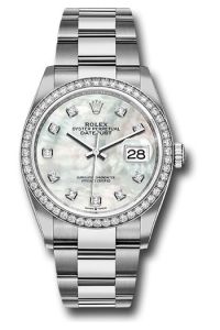 Rolex Steel & White Gold Datejust 36 Mother Of Pearl Diamond Oyster Diamond Bezel