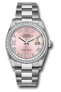 Rolex Steel & White Gold Datejust 36 Pink Diamond Roman VI & IX Oyster Diamond Bezel