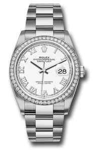 Rolex Steel & White Gold Datejust 36 White Roman Oyster Diamond Bezel