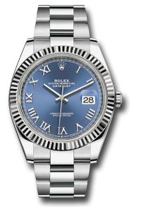 Rolex Stainless Steel & White Gold Datejust 41 Blue Roman Oyster