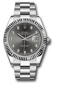 Rolex Stainless Steel & White Gold Datejust 41 Dark Rhodium Diamond Oyster