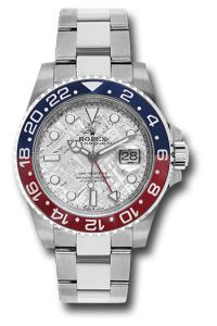 Rolex White Gold GMT Master II 40 Blue & Red Pepsi Bezel Meteorite Oyster