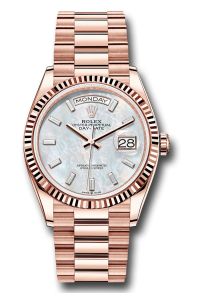 Rolex 18K Rose Gold Day-Date 36 Mother Of Pearl Baguette Diamond