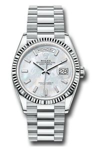 Rolex Platinum Day-Date 36 Mother Of Pearl Baguette Diamond