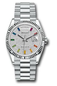 Rolex Platinum Day-Date 36 Diamond Paved Sapphire