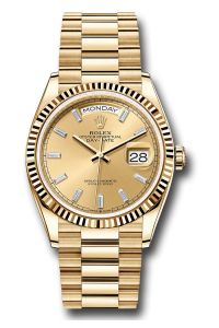 Rolex 18K Yellow Gold Day-Date 36 Champagne Baguette Diamond