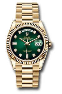 Rolex 18K Yellow Gold Day-Date 36 Green Ombre Diamond