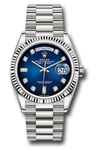 Rolex 18K White Gold Day-Date 36 Blue Ombre Diamond
