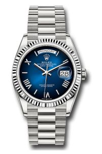 Rolex 18K White Gold Day-Date 36 Blue Ombre Roman