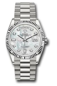 Rolex 18K White Gold Day-Date 36 Mother Of Pearl Diamond
