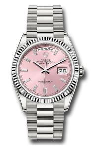 Rolex 18K White Gold Day-Date 36 Pink Diamond