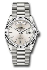 Rolex 18K White Gold Day-Date 36 Silver Index