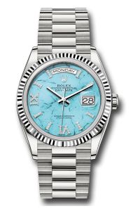 Rolex 18K White Gold Day-Date 36 Pink Turquoise Diamond