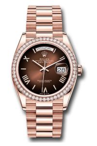 Rolex 18K Rose Gold Day-Date 36 Brown Ombre Roman Diamond Bezel