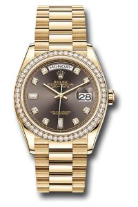 Rolex 18K Yellow Gold Day-Date 36 Dark Grey Diamond Dial Diamond Bezel