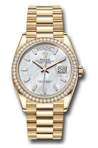 Rolex 18K Yellow Gold Day-Date 36 Mother Of Pearl Diamond Dial Diamond Bezel