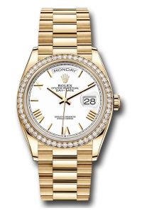 Rolex 18K Yellow Gold Day-Date 36 White Roman Diamond Bezel