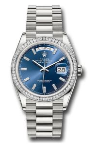 Rolex Platinum Day-Date 36 Blue Diamond Dial Diamond Bezel