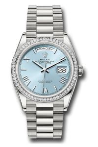 Rolex Platinum Day-Date 36 Ice Blue Roman Diamond Bezel