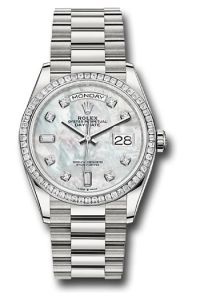 Rolex Platinum DayDate 36 Mother Of Pearl Diamond Dial Diamond Bezel