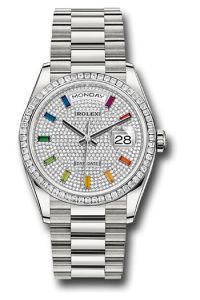 Rolex Platinum Day-Date 36 Diamond Paved Sapphire Diamond Bezel