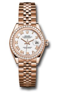Rolex Everose Gold Datejust 28 White Roman President Diamond Bezel