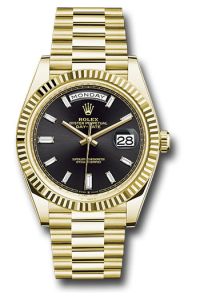 Rolex Yellow Gold Day-Date 40 Black Baguette Diamond