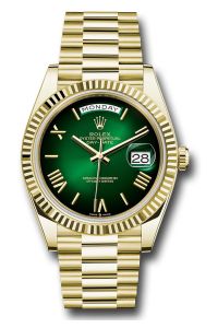 Rolex Yellow Gold Day-Date 40 Green Ombre Roman Dial