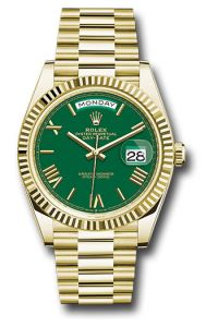 Rolex Yellow Gold Day-Date 40 Green Roman Dial