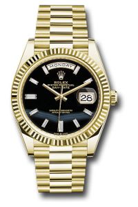 Rolex Yellow Gold Day-Date 40 Onyx Baguette Diamond