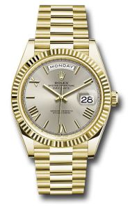 Rolex Yellow Gold Day-Date 40 Silver Roman