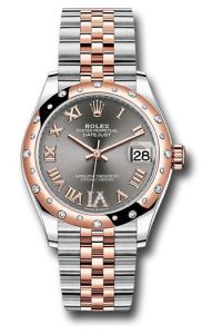 Rolex Steel & Rose Gold Datejust 31 Dark Rhodium Roman Diamond VI Jubilee Diamond Bezel 24