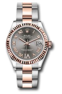 Rolex Steel & Rose Gold Datejust 31 Dark Rhodium Roman Diamond VI Oyster