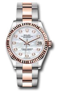 Rolex Steel & Rose Gold Datejust 31 Mother Of Pearl Diamond Oyster